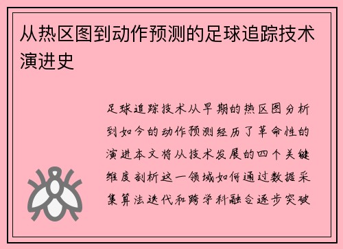 从热区图到动作预测的足球追踪技术演进史